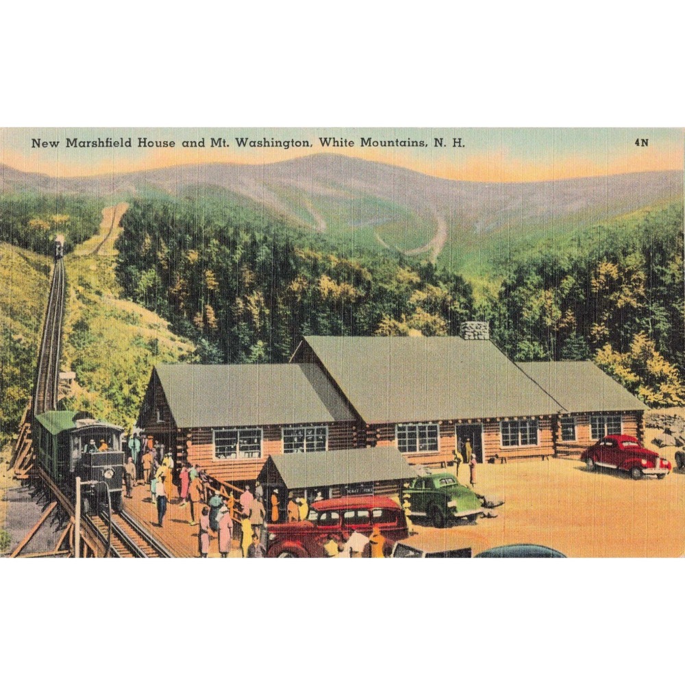 Vintage Mt Washington Cog Railway Marshfield House NH Linen Postcard Tichnor 4N